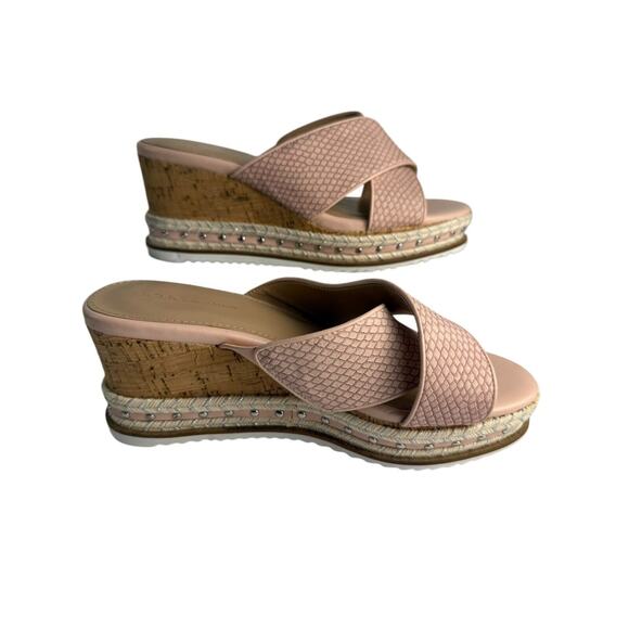 BCBGeneration Womens Habanna Cork Wedge Sandal Size 9 Pink & Silver Vegan Lthr - Picture 5 of 8